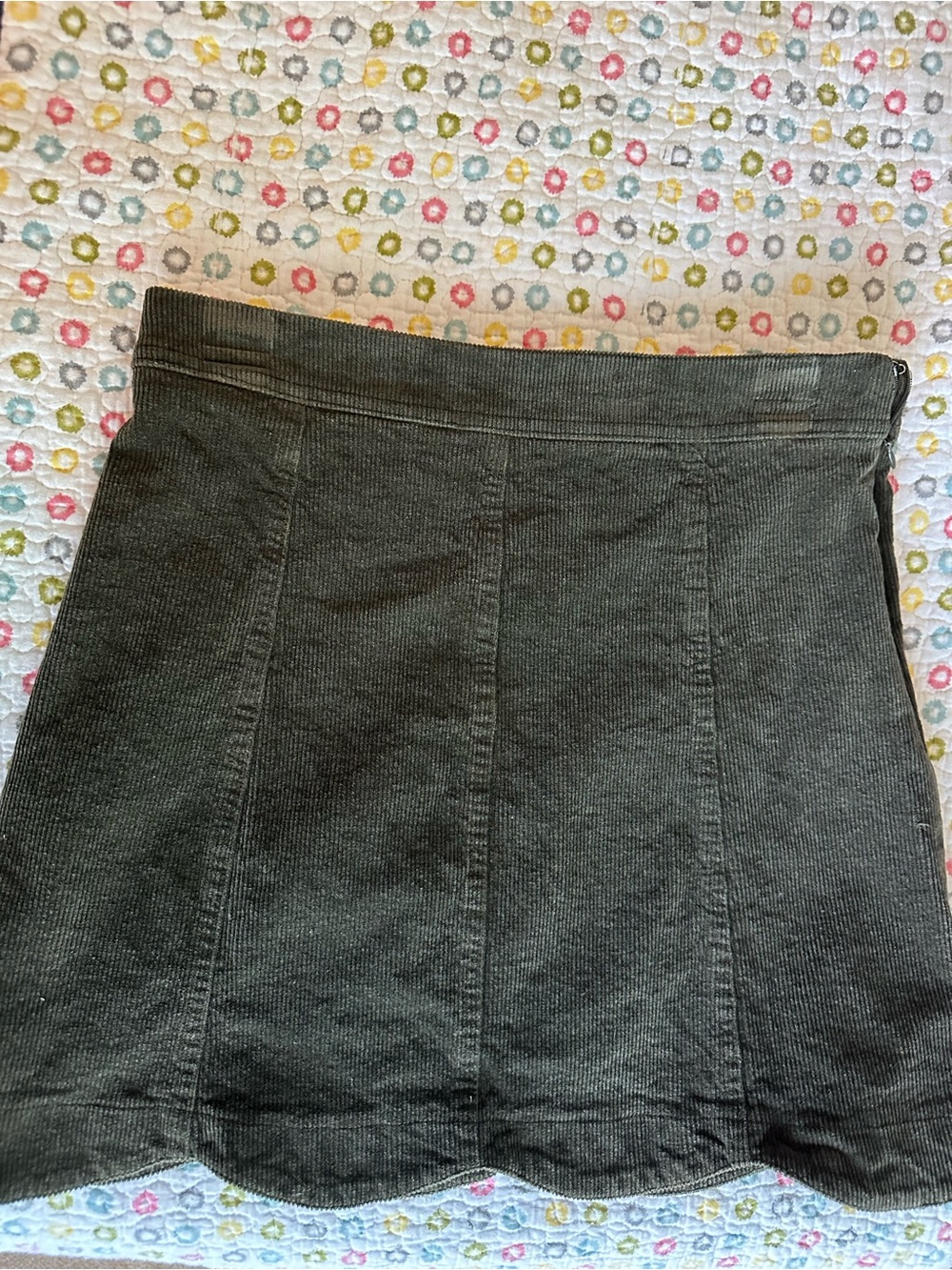 Altar’d State Olive Corduroy Scalloped Mini Skirt - Picture 1 of 4